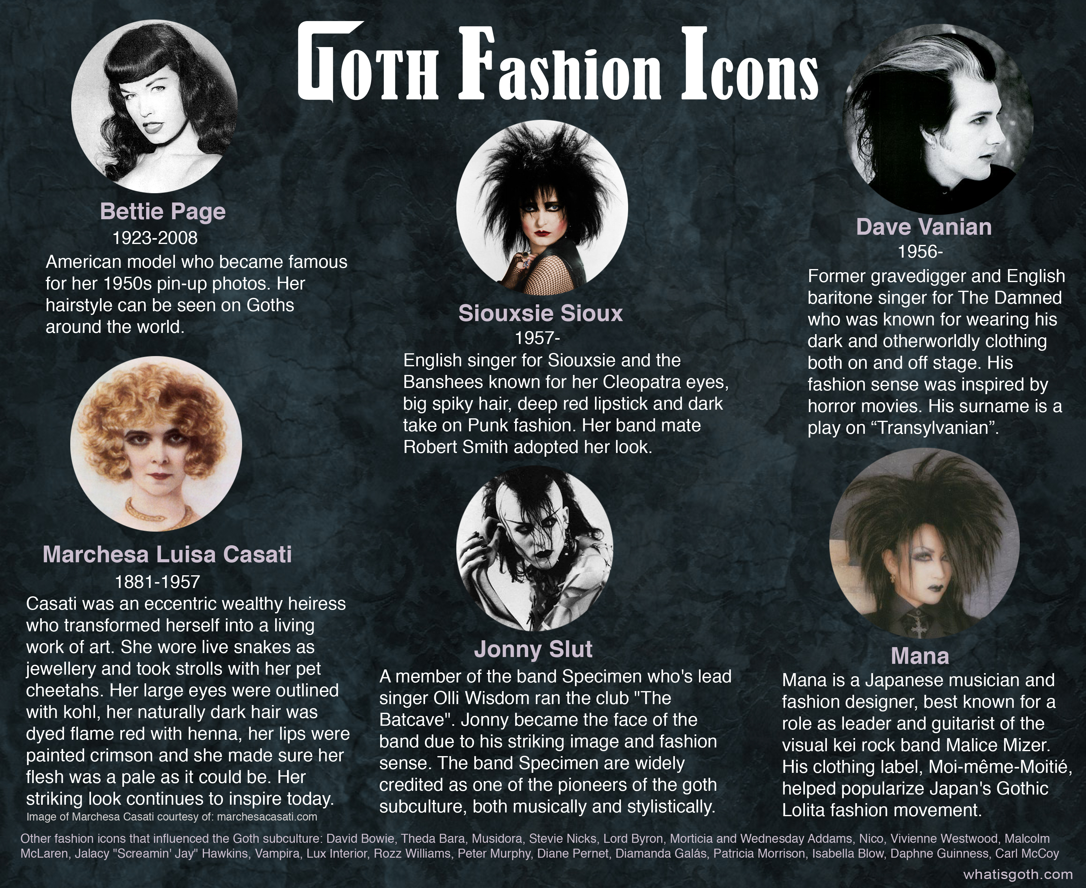 Goth fashion icons infograph